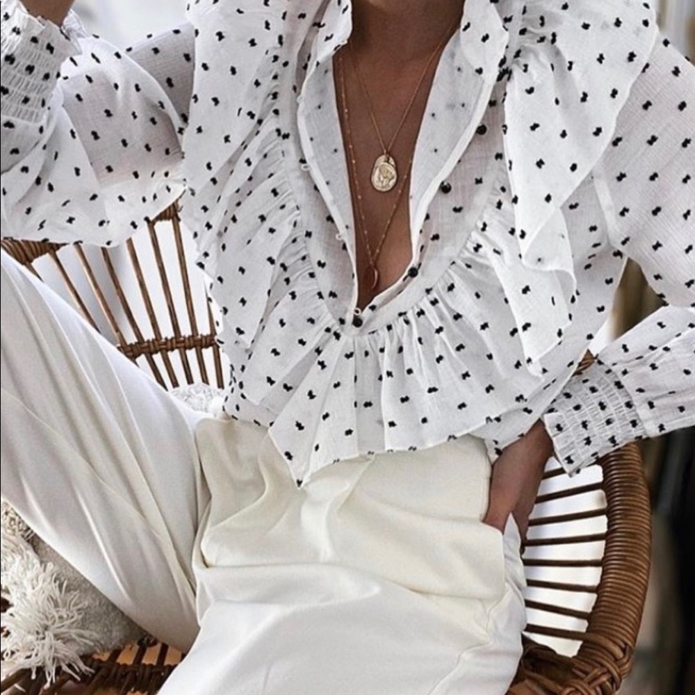 Zara Swiss polka dot blouse top shirt ruffle blogg